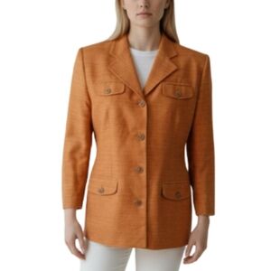 Vintage Lauren Ralph Lauren Silk Blazer Jacket Size 14 Orange Preppy Old Money